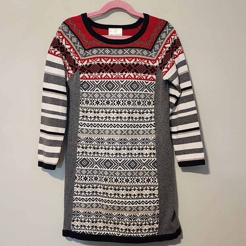 Hanna Andersson sweater dress sz 120 6-7 Fair Isle Nordic ornament print